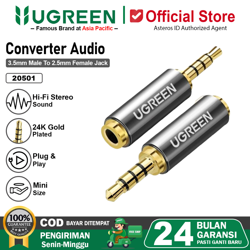 UGREEN Audio Jack 3.5mm Female to 2.5mm Male Adapter Converter HiFi Sound Stereo 20501