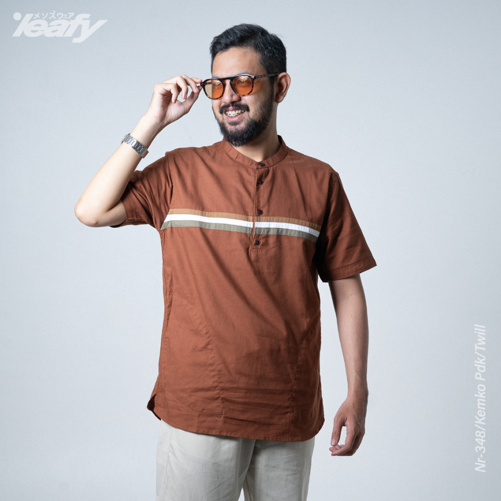 LEAFY NR - 348 Baju Muslim Pria Lengan Pendek Kemko Twill Premium Baju Koko Bahan Twill