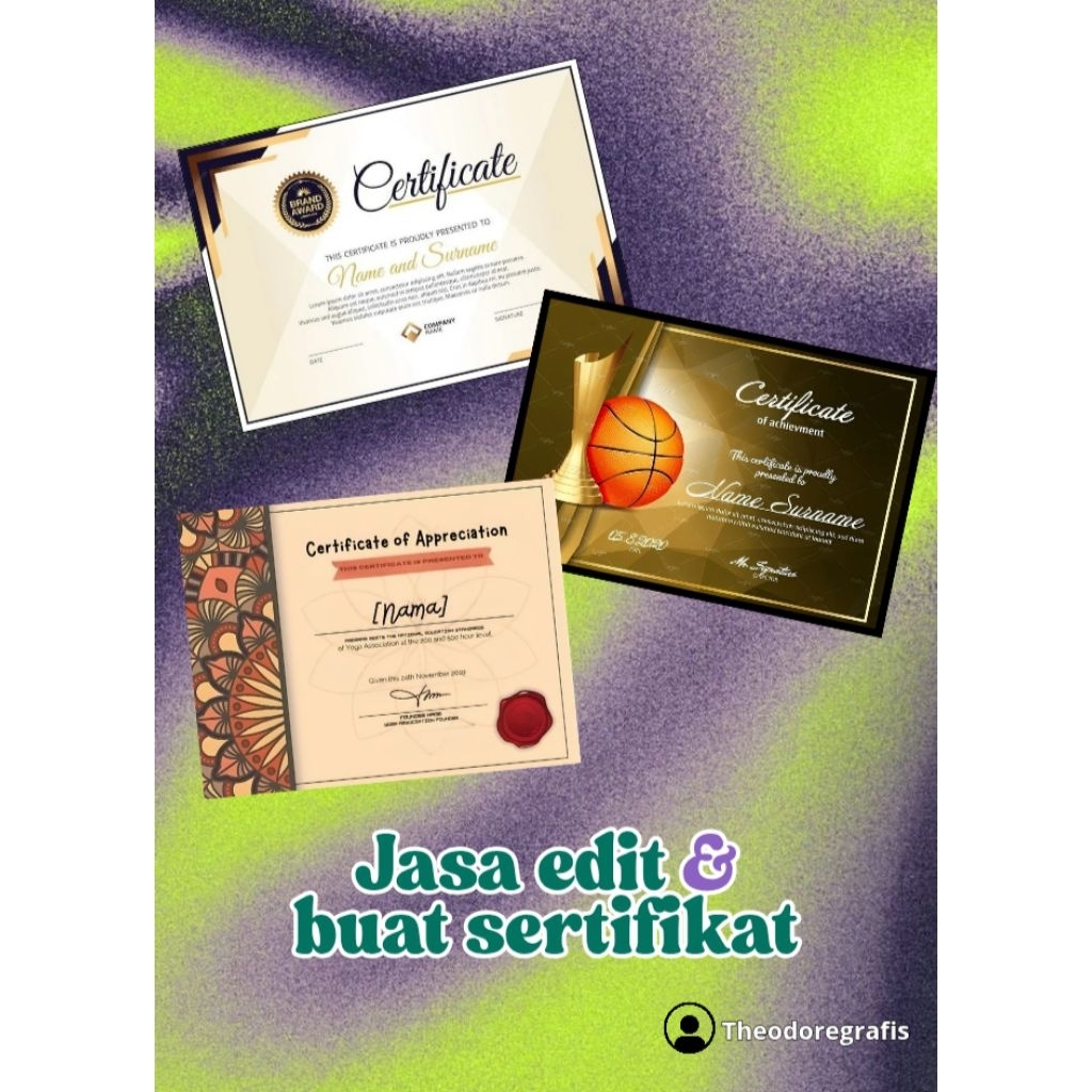 JASA DESAIN SERTIFIKAT • PIAGAM SERTIFIKAT • SERTIFIKAT ACARA SEMINAR • SERTIFIKAT UJIAN TOEFL • SIA