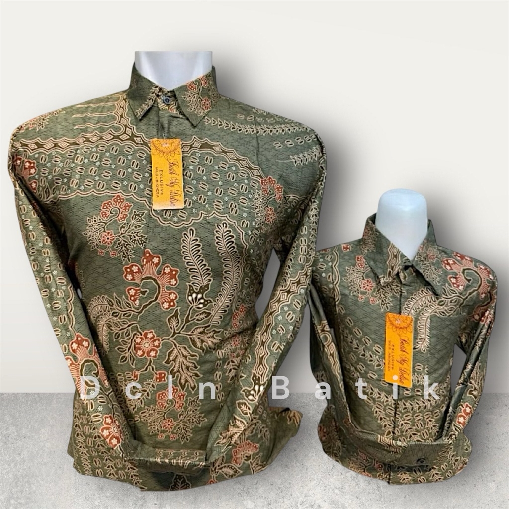 Kemeja Batik Sage Pria Lengan Panjang Atasan Couple Ayah Anak Bahan Katun Solo Lapis Furing Seragam 