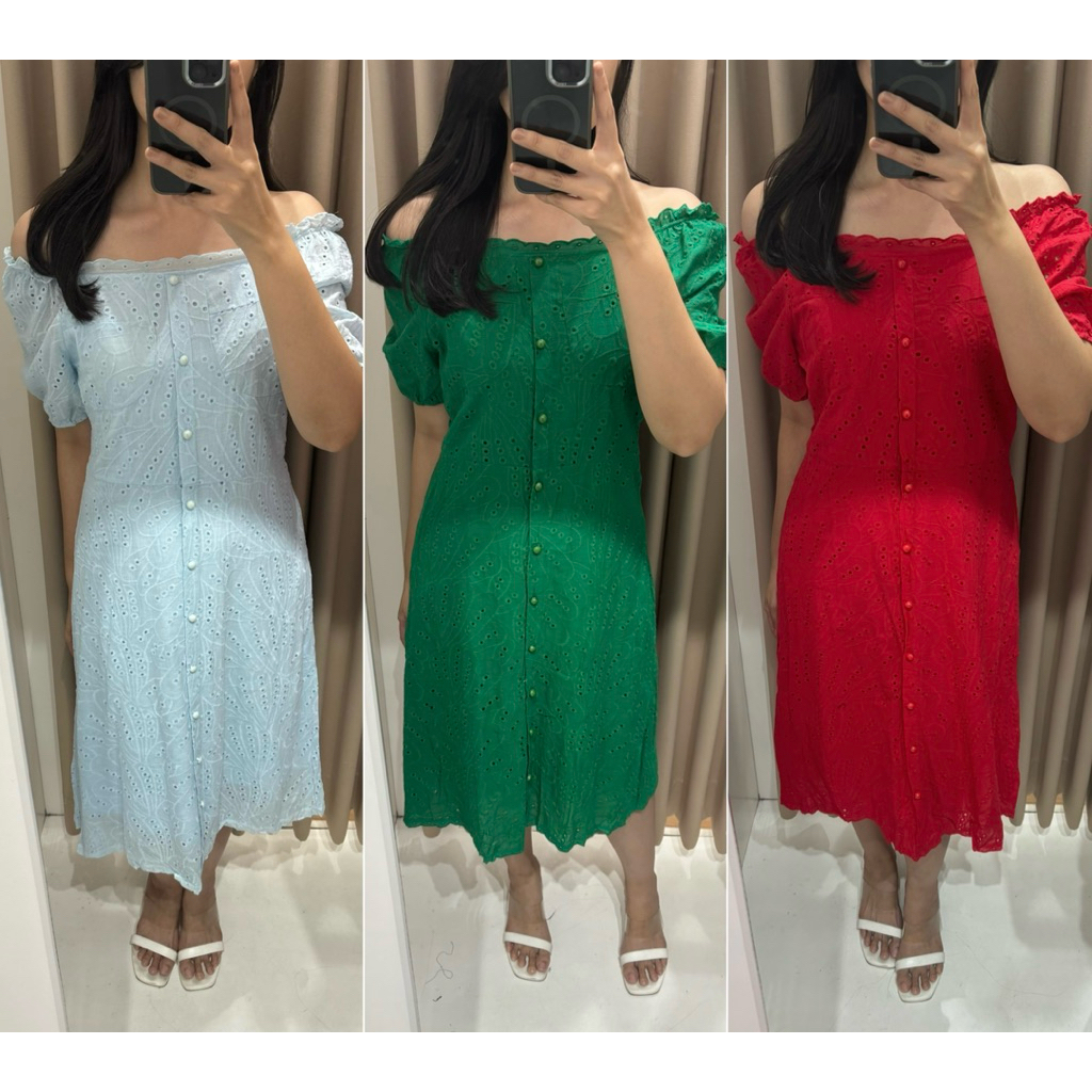 Noona - Cotton Eyelet Dress Katun Casual Natal Christmas