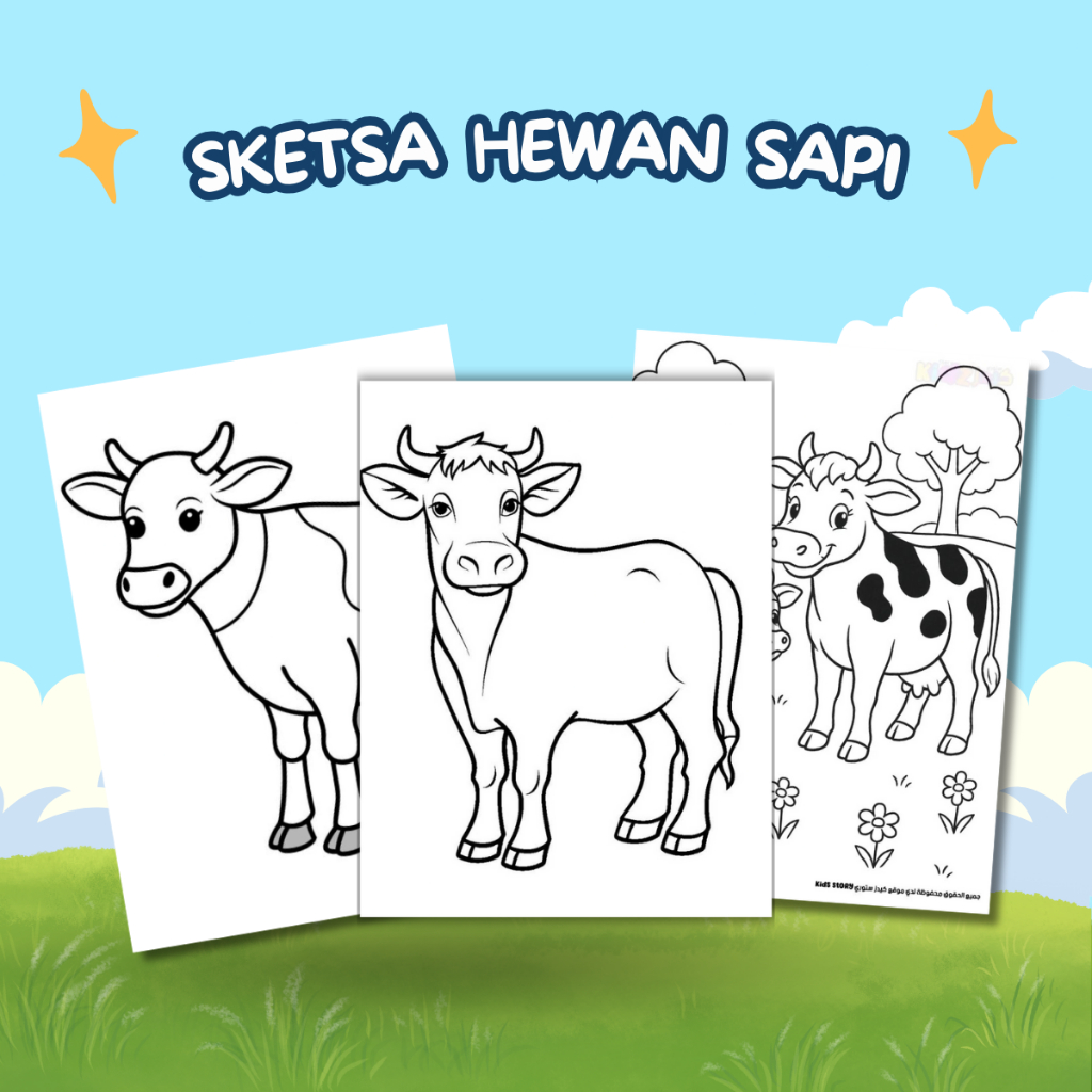 Sketsa Gambar Mewarnai Untuk Anak Paud dan TK Tema Hewan Sapi (Random)