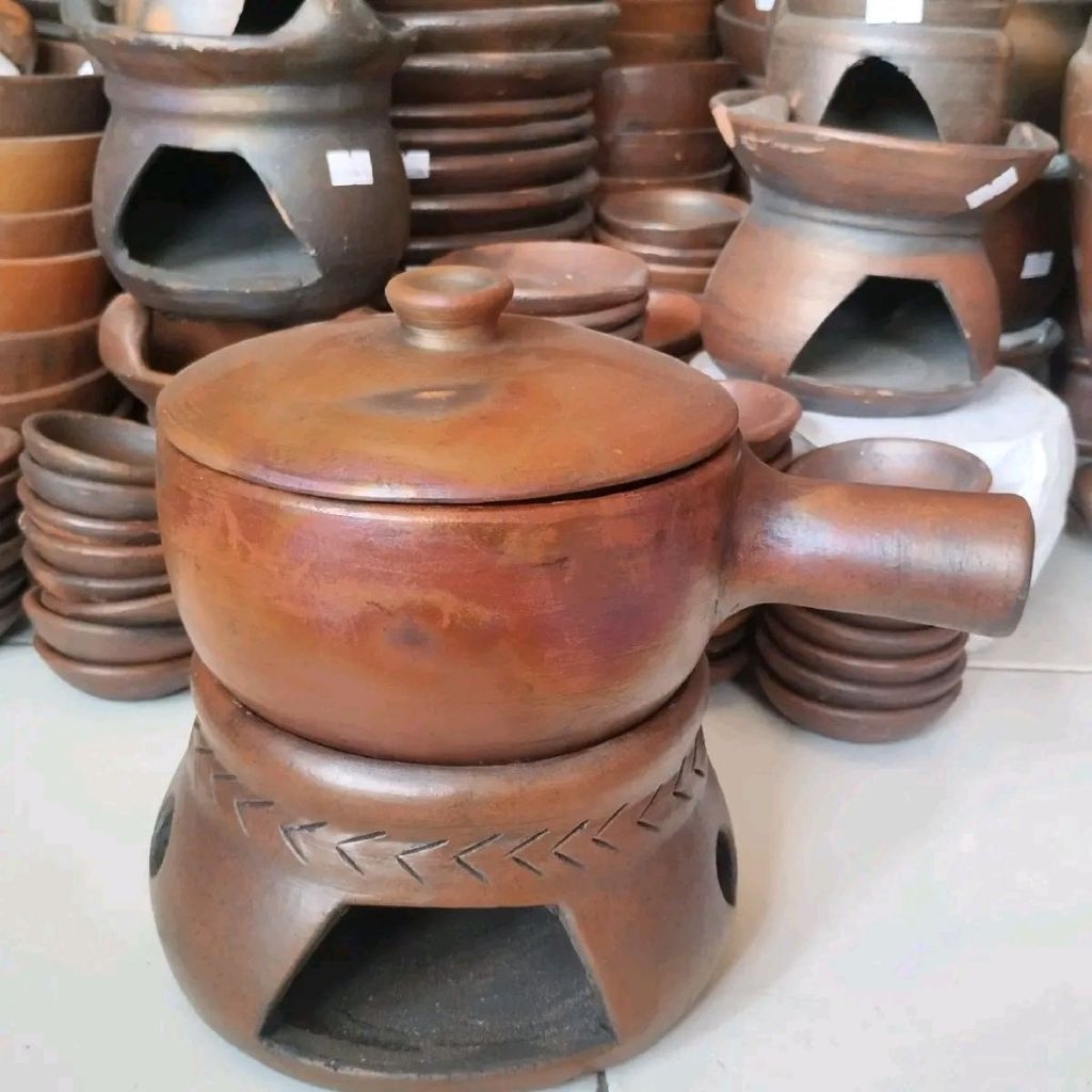 Teflon Gerabah Tanah Liat, Panci Gagang Kitchenware , Alat Masak tanah liat