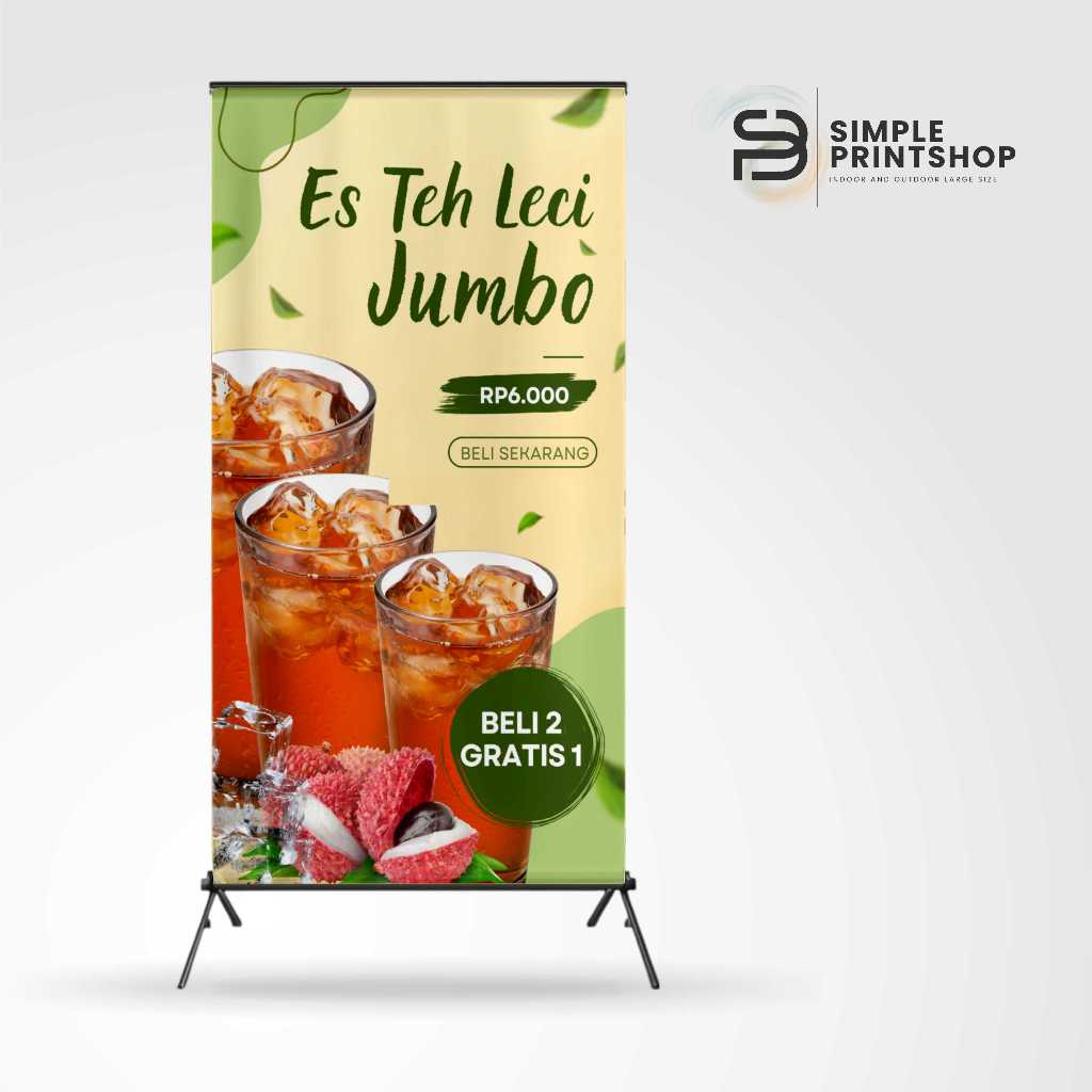 print cetak spanduk banner 50x100 es teh leci custom desain