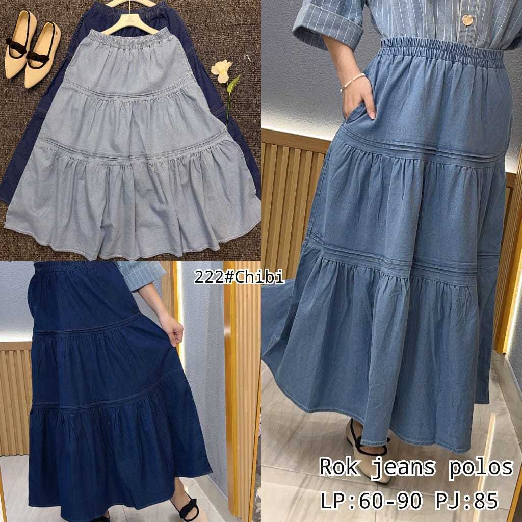 ROK JEANS SALUR/ROK KARET/ROK WANITA PANJANG/Rok Jeans Salur Tiered