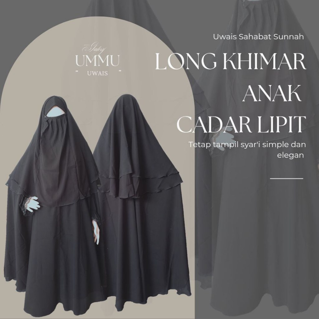 LONG KHIMAR SAFAR ANAK JETBLACK CADAR RITSLETING