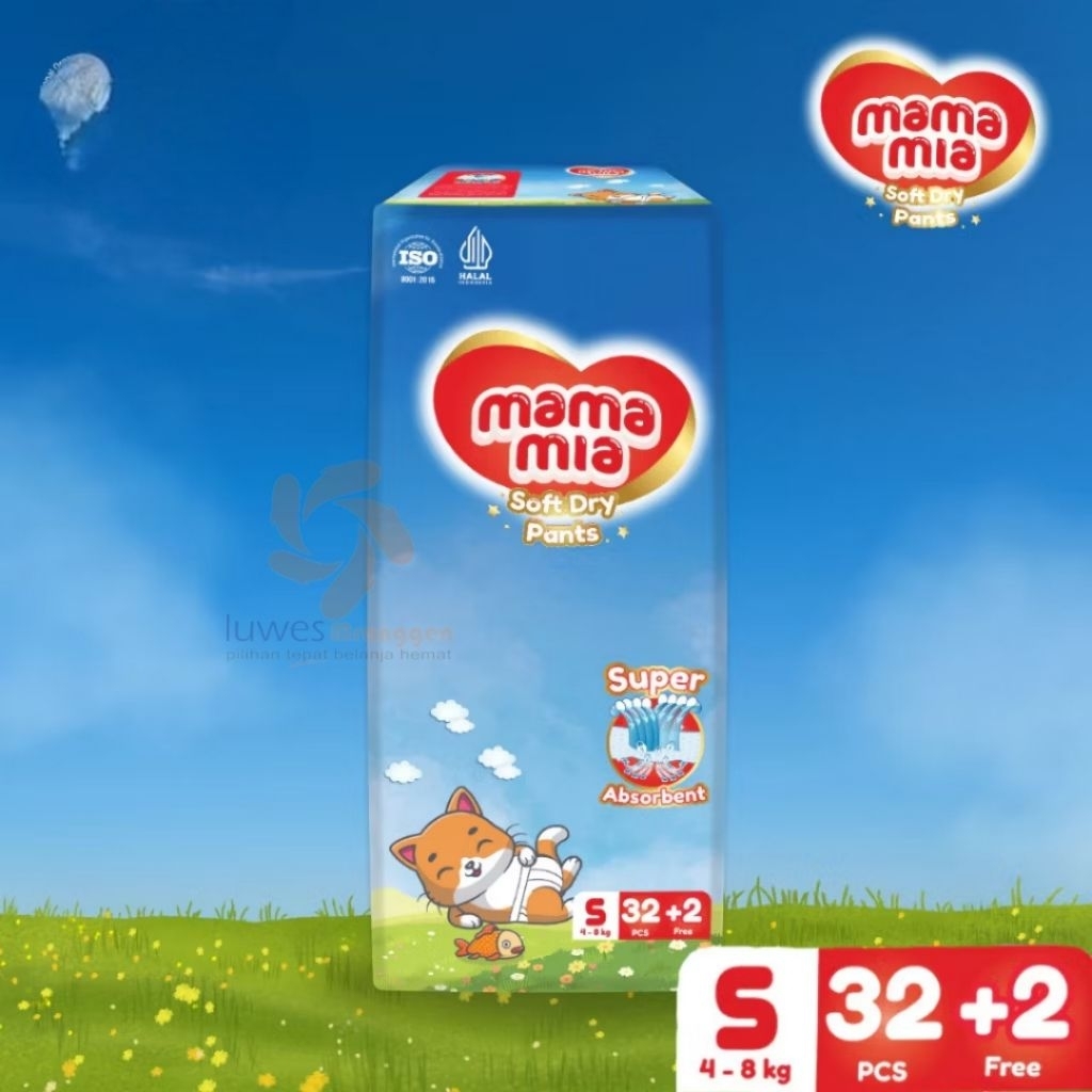 MAMAMIA Popok Bayi Tipe Celana Premium S34 M30 L26 XL22 - Super Lembut Extra Kering Soft Dry