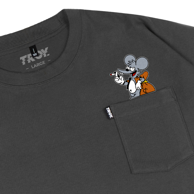 Troy Company Boxy Pocket Oversize Tshirt Dark Grey Cash Rat - Kaos Boxy Oversize Abu Gelap BKD 3451