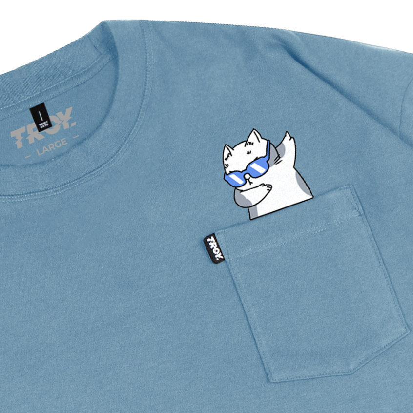 Troy Company Boxy Pocket Oversize Tshirt Mineral Blue Dab Cat - Kaos Boxy Oversize Biru Mineral BKD 3453