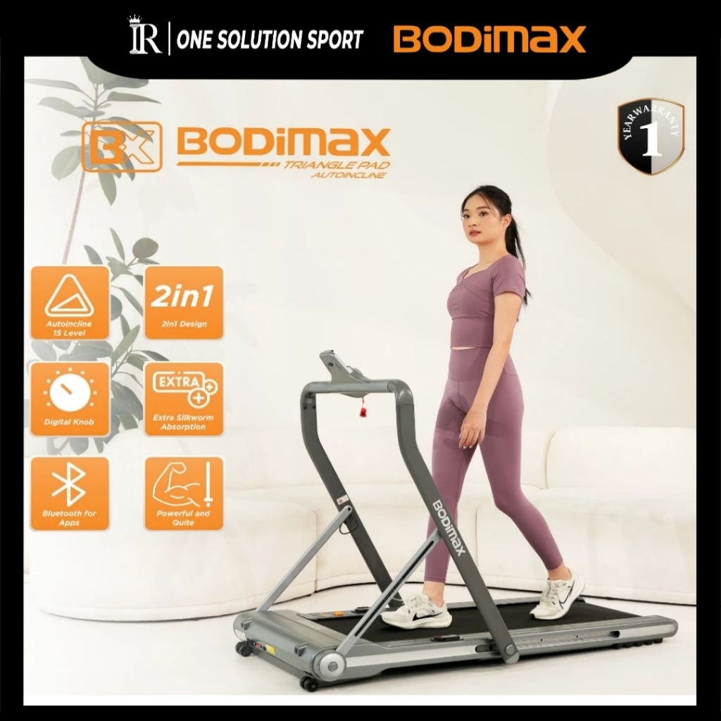 BODIMAX TRIANGLE PAD AUTO INCLINE - FOLDING TREADMIL / Treadmil / Alat Olahraga / Fitness / Gym