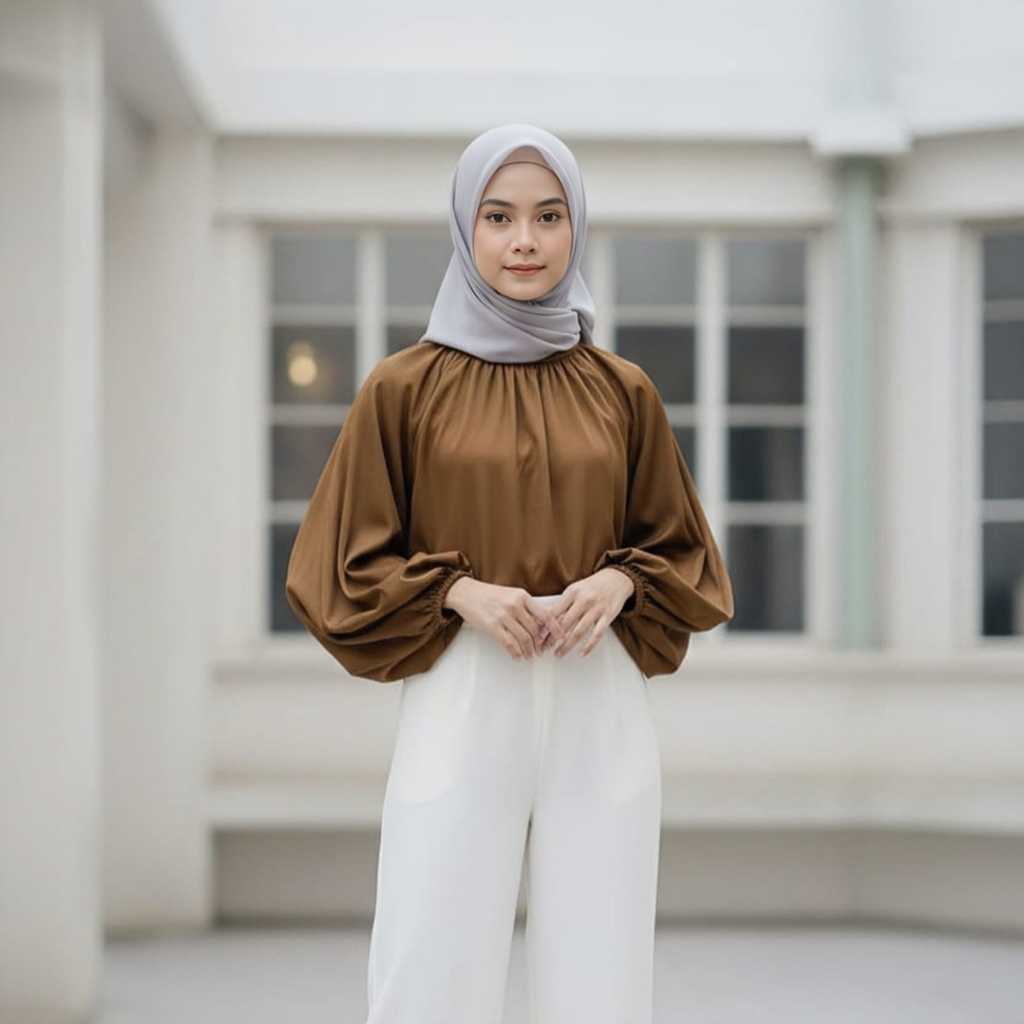 Meiza Blouse Wanita Lengan Balon Rayon Twill Premium