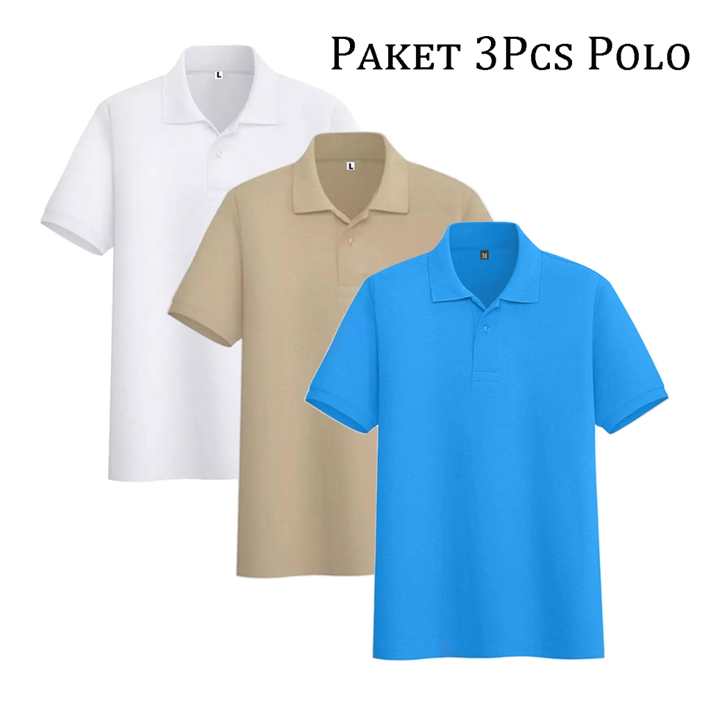 Ds - Paket 3pcs Polo Shirt Polos | Kaos Kerah Pria Lengan Pendek Atasan Seragam Polos Baju Cowok