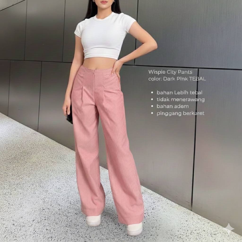 Wispie City Pants | Celana Tidur Panjang Wanita Kantor Kuliah Motif Garis Kulot Pinstripe