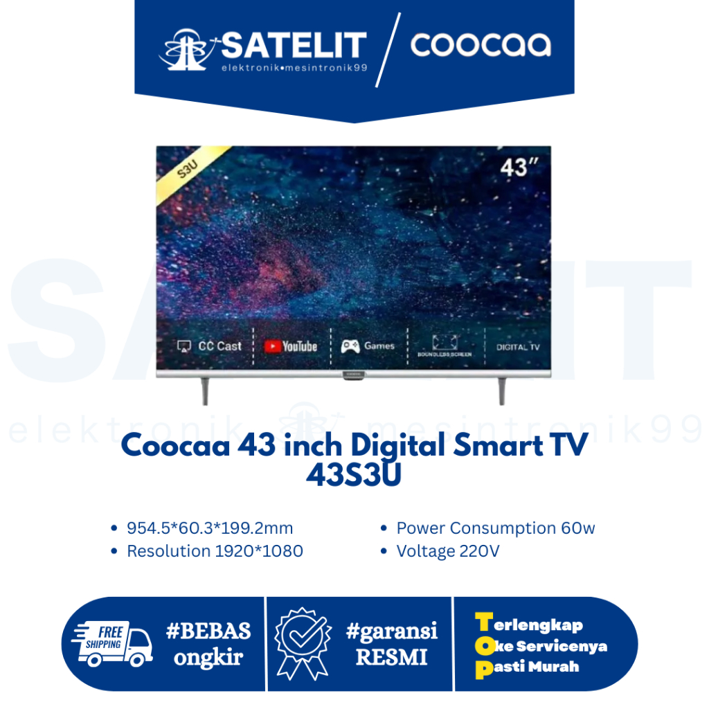 COOCAA 43S3U LED TV 43 Inch – UHD 4K Smart TV | HDR10 | Promo Murah Resmi