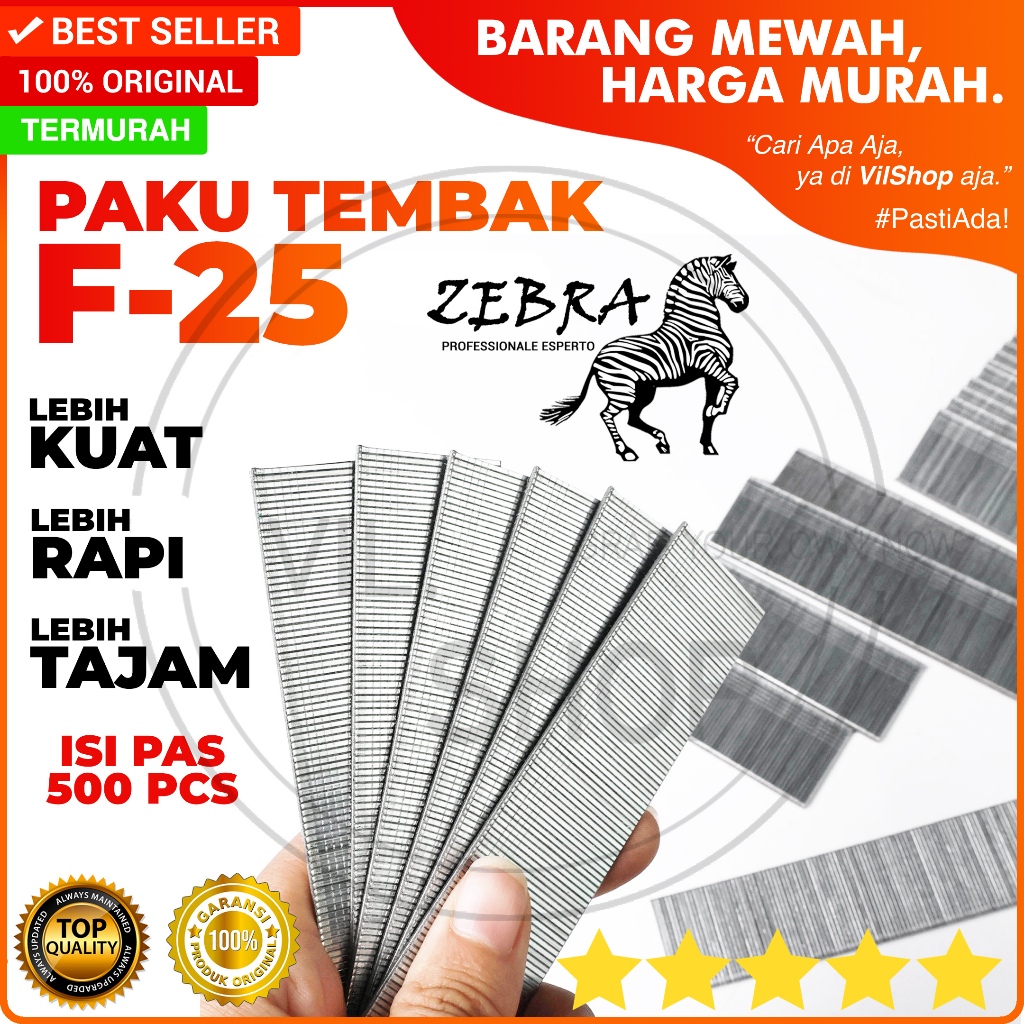 ISI PAKU TEMBAK AIR NAILER F25 ZEBRA 500 PCS / REFILL ANAK STAPLES TEMBAK I LURUS F-25 BRAD NAILS F 