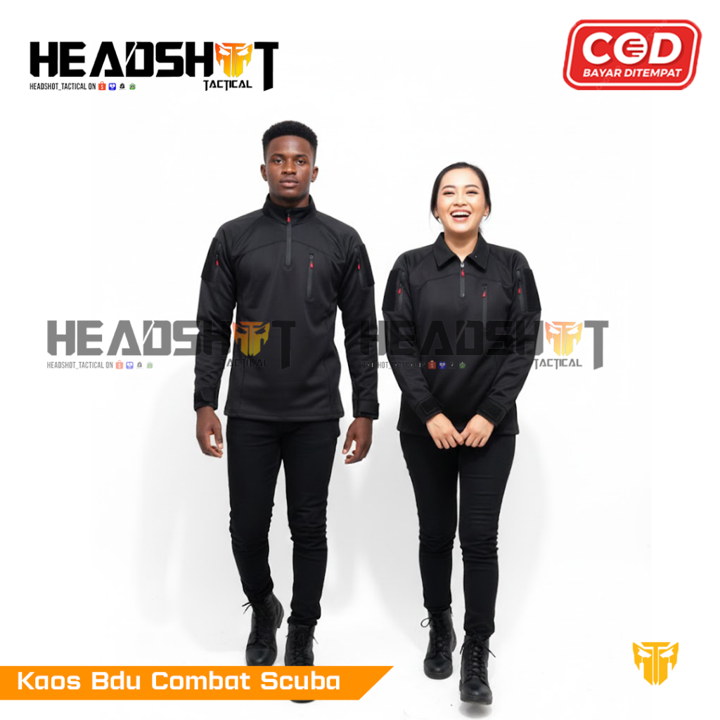 Kaos BDU Tactical Scuba Hitam Lengan Panjang Pendek - BDU Tactical Sciba Combat Hitam - Kaos Tactica