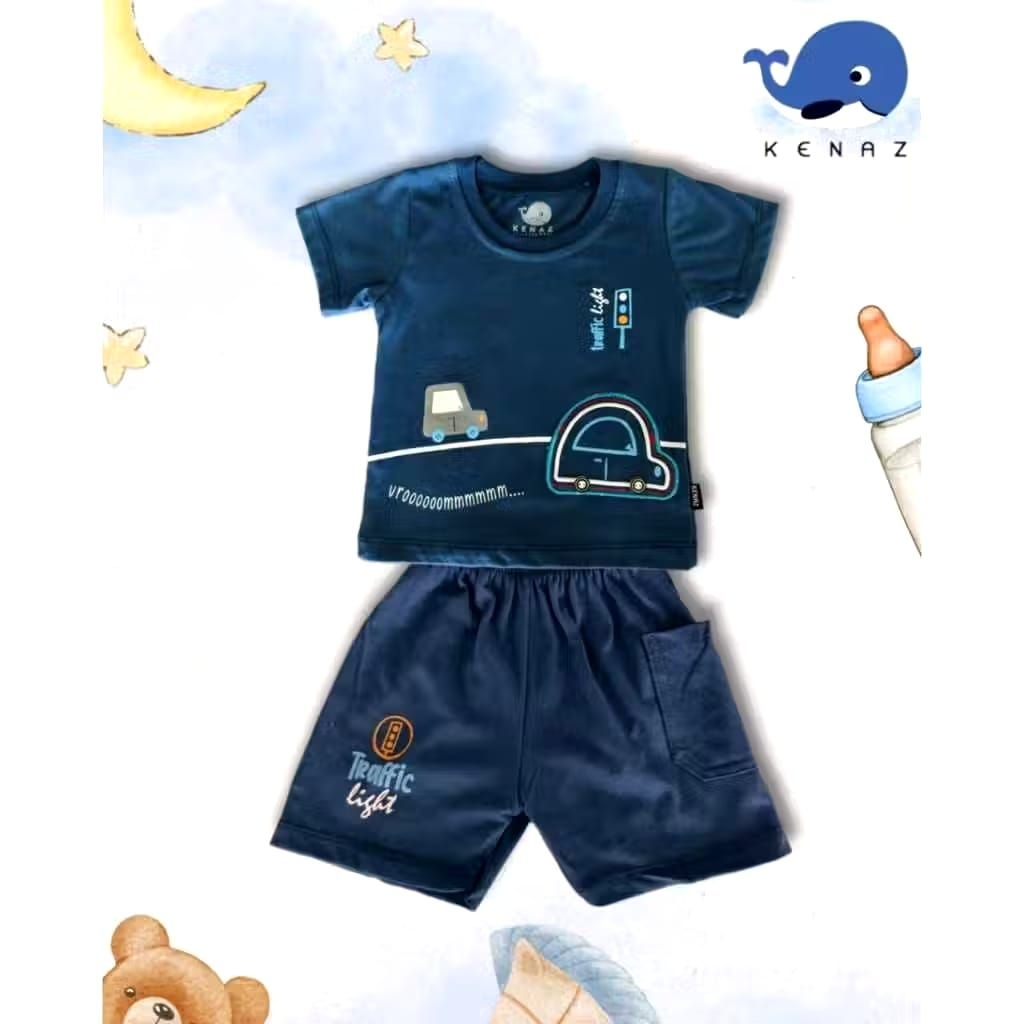 Baby Kenaz setelan Kaos Oblong Anak lengan pendek Traffic Light Car 2 tahun.