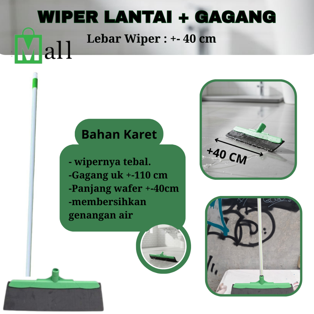 WIPER SET - Wiper Lantai Serbaguna Dengan Gagang  Dorongan Air Karet Pembersih Lanta Wiper Set Gagan
