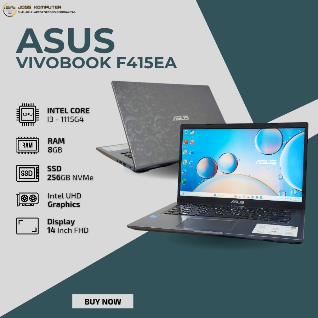 ASUS VIVOBOOK F415EA INTEL CORE I3-1115G4/ RAM 8GB/ SSD 256GB/ 14" FHD