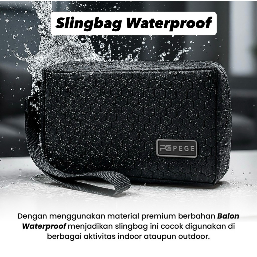 Tas Tangan Clutchbag Original PEGE Carrol Sling Bag Hand Bag Pria Wanita 3in1 Waterproof Antiair - P