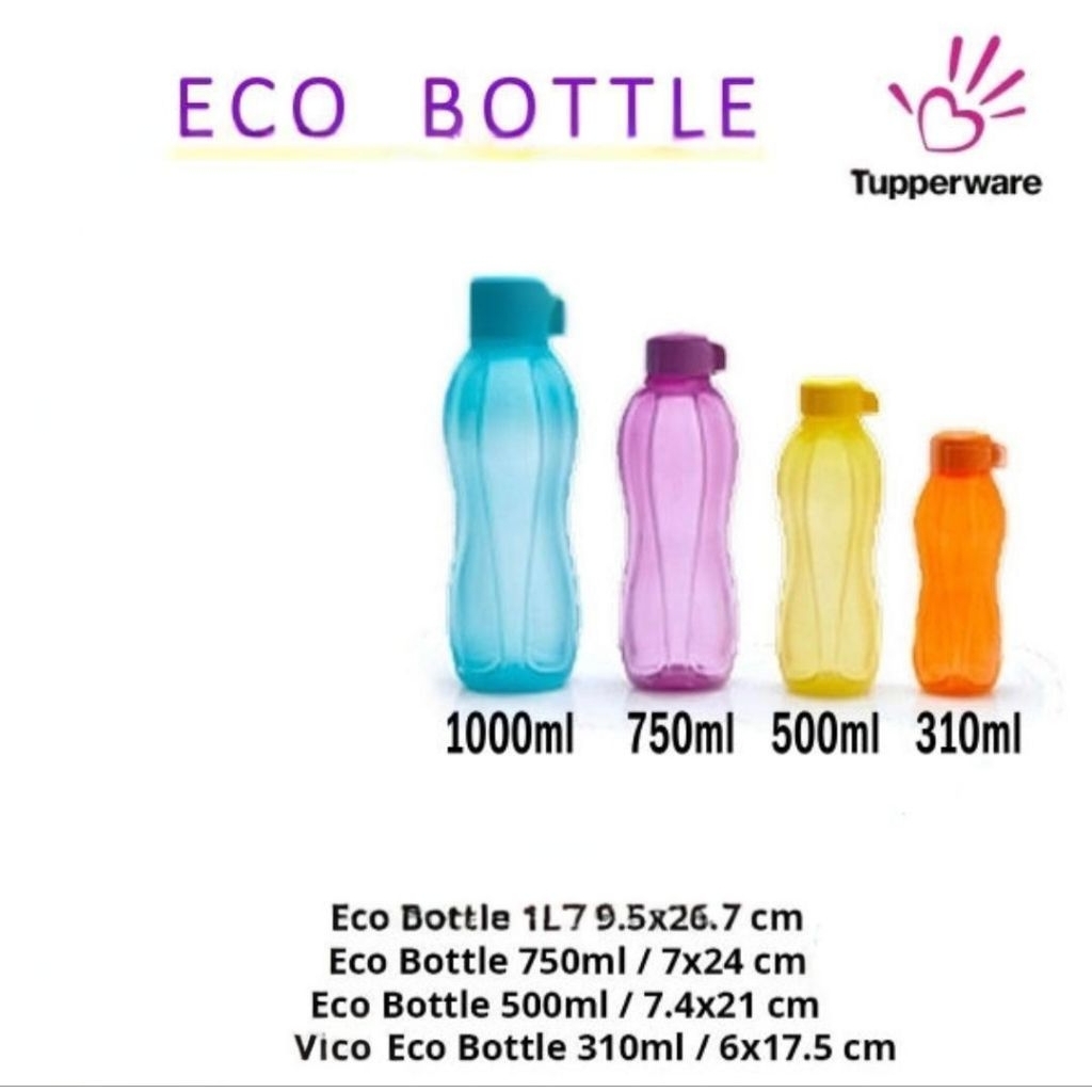 Tupperware Eco Bottle 500ml (1 pc) + Tali Selempang l Botol Air Minum l Botol Juice, Desain Modern R