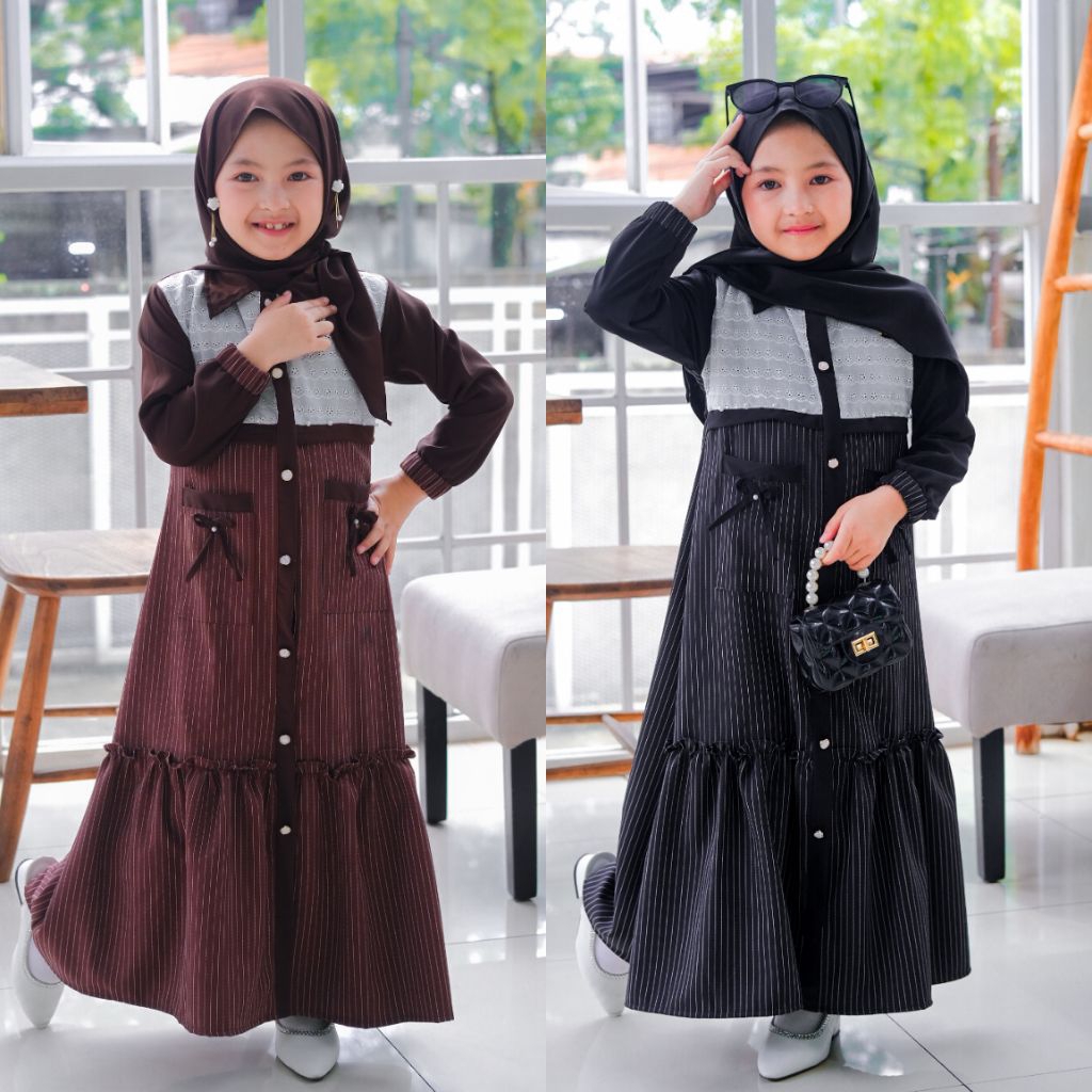 Viona kids gamis anak set khimar terbaru usia 3-12 tahun / gamis anak sabrina anti UV + semiwoll sal