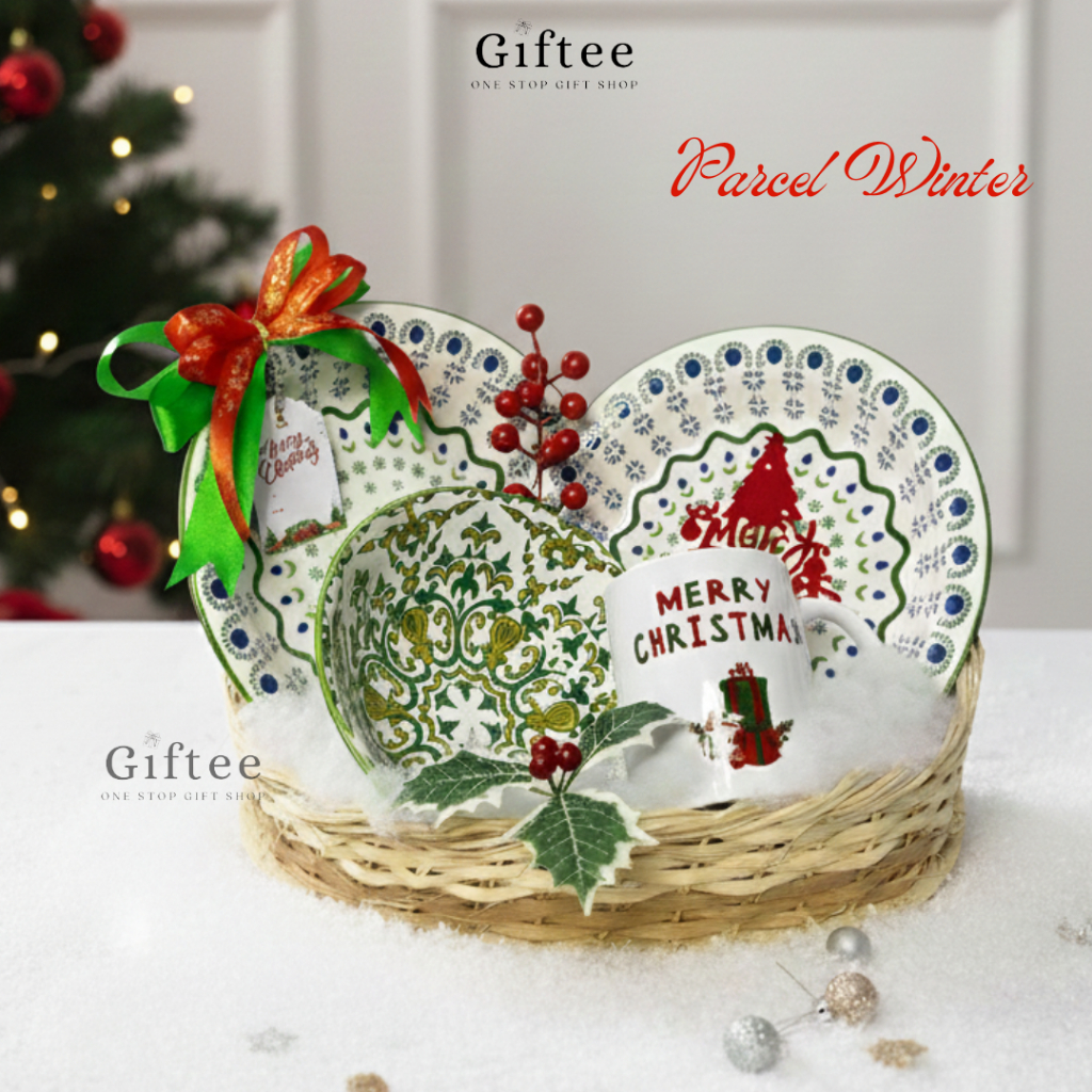 PARCEL NATAL WINTER TABLEWARE PECAH BELAH CERAMIC PIRING KERANJANG CHRISTMAS SOUVENIR PARSEL KADO