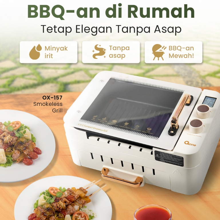 Alat Panggang Elektrik BBQ Oxone OX-157 Compact Smokeless Grill 6 in 1 Pembuat Sate elektrik tanpa a