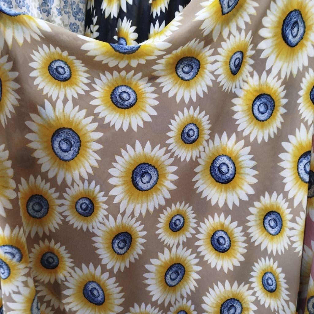 Kain Sifon Ceruty Motif Bunga Matahari Premium – Adem, Halus, Jatuh, Terawang,Elegan – Cocok Untuk G