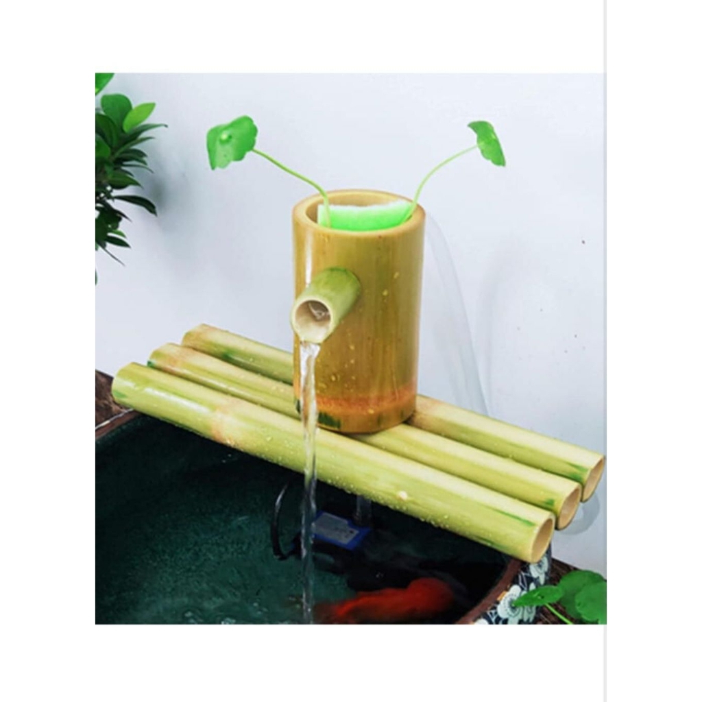 dekorasi kolam ikan pancuran bambu 1 kendi minimalis 15cm