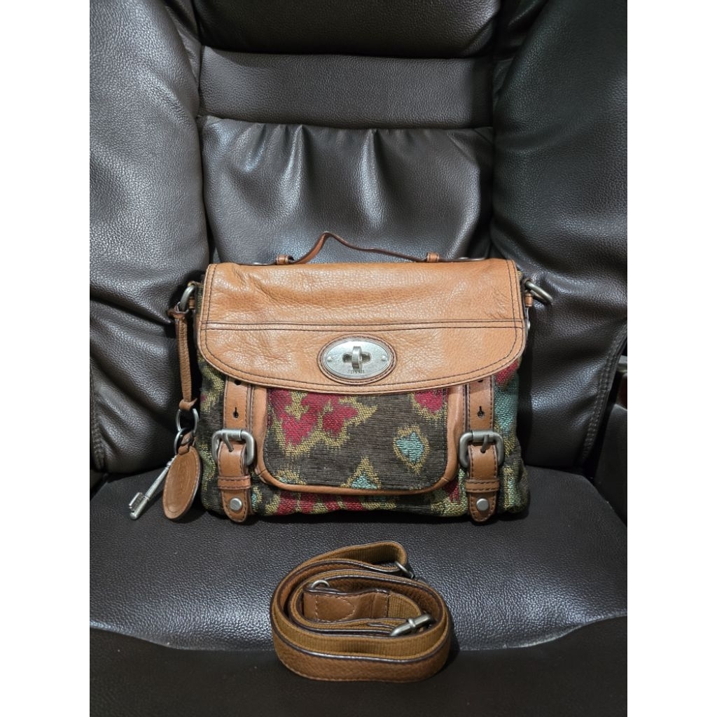tas fossil maddox messenger flap tapestry turnlock preloved