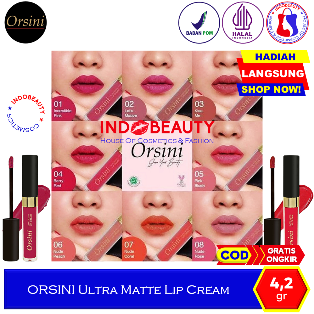 ORSINI Ultra Matte Lip Cream Lipstick Lipstik Gincu