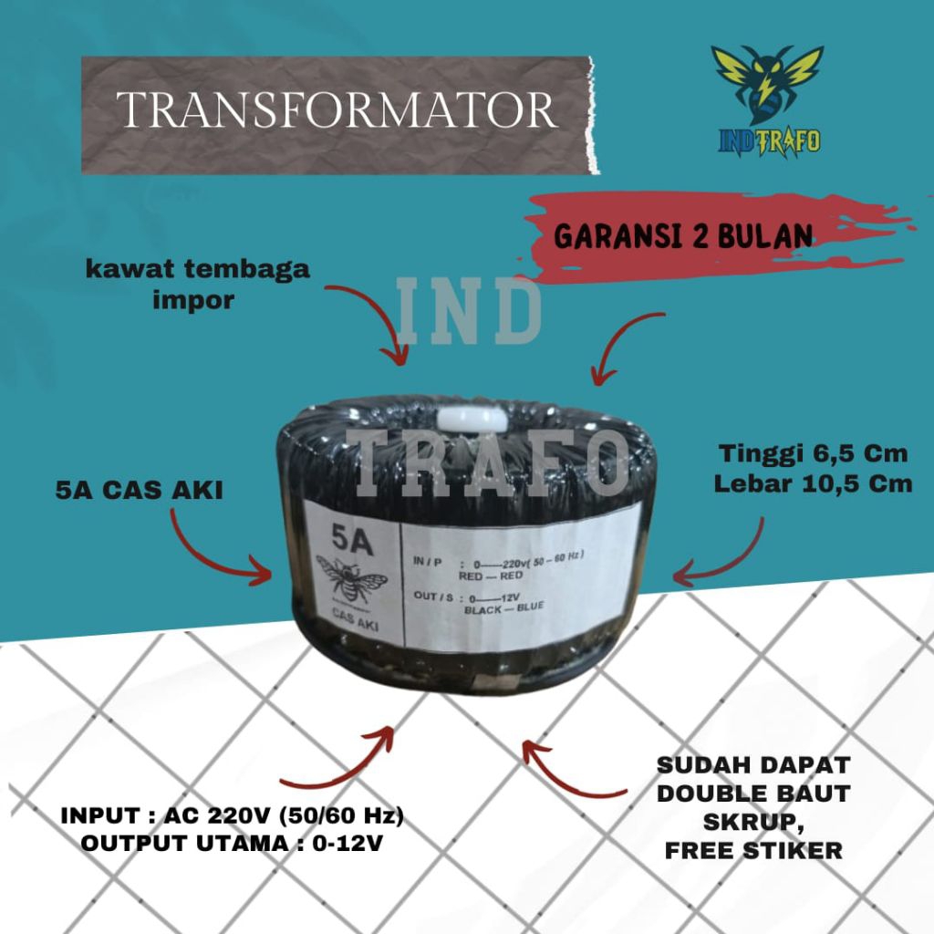 trafo toroid donat 5 ampere cas aki 0-12v