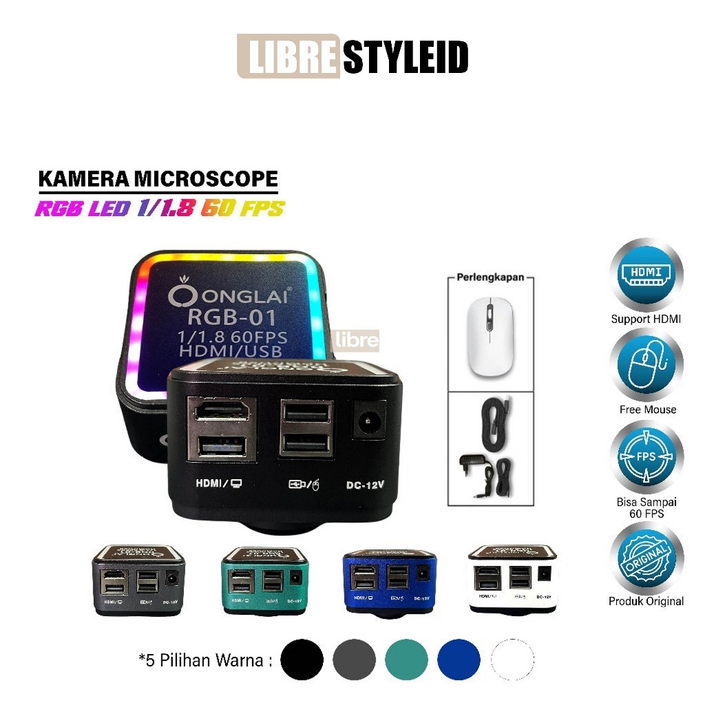 ONGLAI RGB-01 HDMI Microscope Camera 60FPS Original – RGB Light & Pilihan Warna