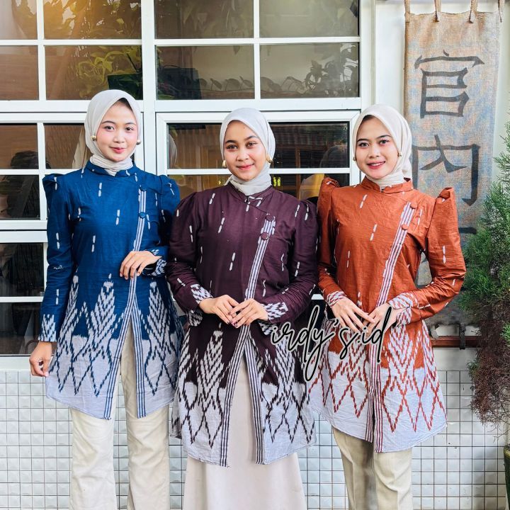 Atasaan Batik Wanita Modern Tunik Batik Model Janggan Lengan Panjang Tunik Davina - Irdy's.id