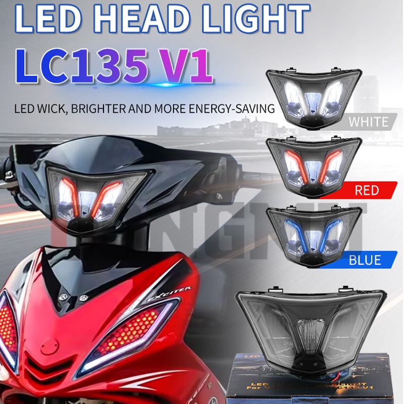 Lampu depan LED sepeda motor Yamaha LC135 V1, lampu depan LC V1 yang dimodifikasi HP-D180 sdi