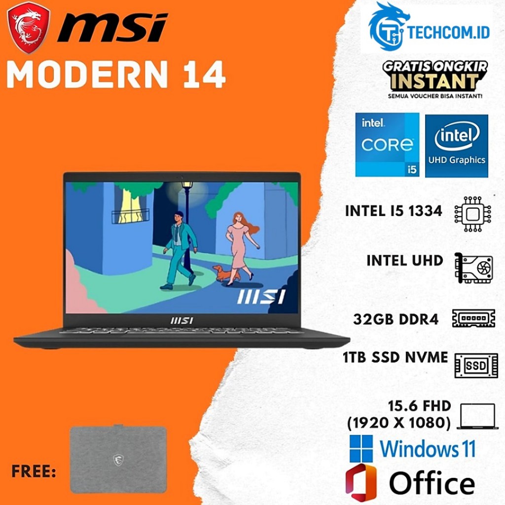 Laptop MSI MODERN 14 I5 133416GB 1TB SSD W11+OHS 14.0FHD IPS BLIT