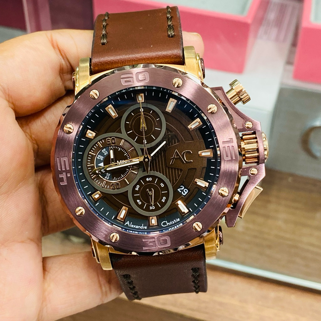 JAM TANGAN PRIA ALEXANDRE CHRISTIE AC 9205 AC9205 ROSEGOLD BROWN ORIGINAL
