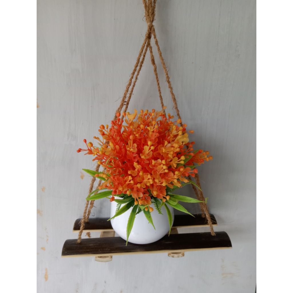 Rak bunga gantung bambu Hitam