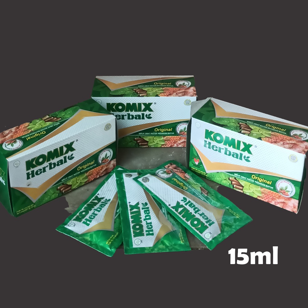 box KOMIX HERBAL ORIGINAL SET OBAT MEREDAKAN BATUK BERDAHAK// 1 BOX isi 6 sachet 15ml// POM. TR 1726