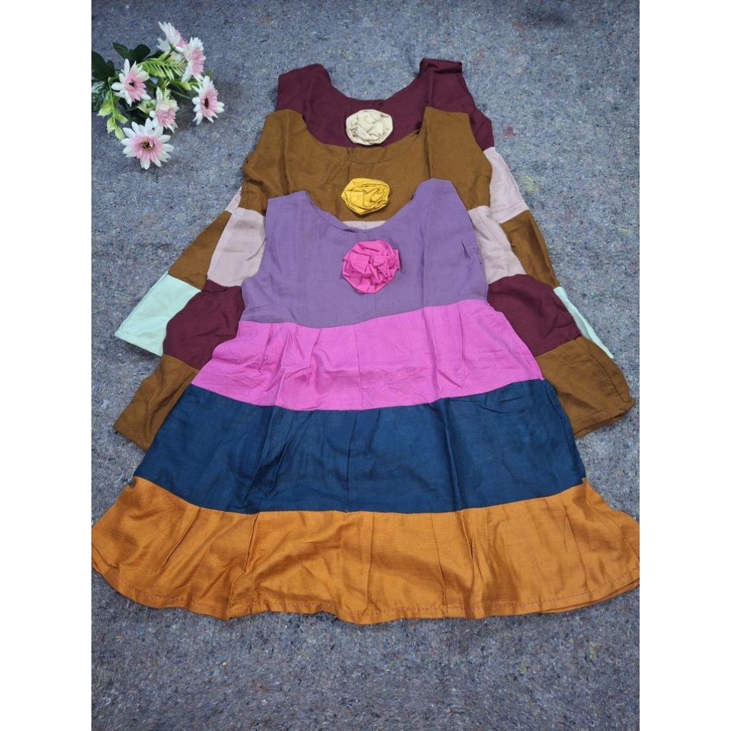 BAJU DRESS ANAK CEWE PELANGI KAIN SAMBUNG