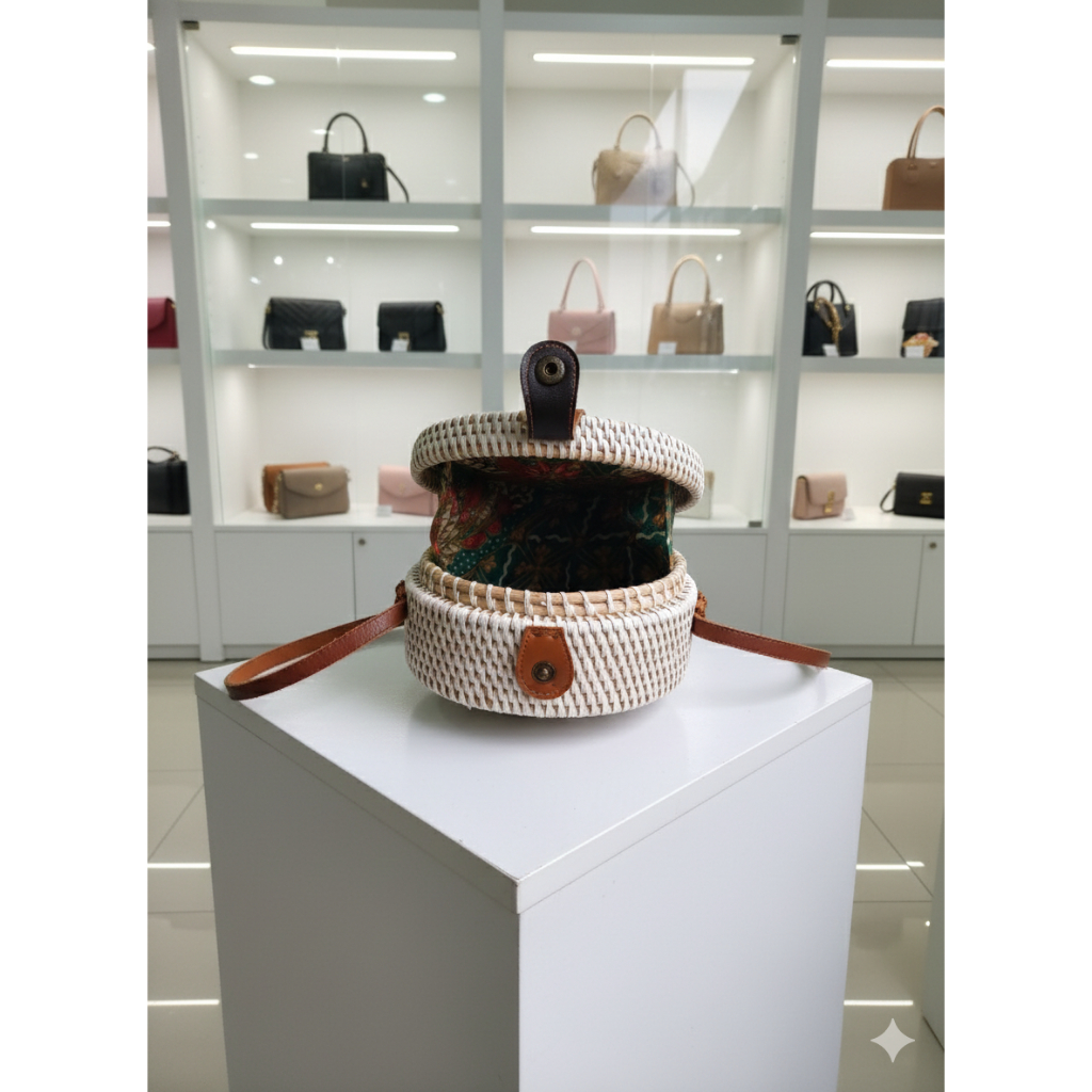 Tas Rotan Bulat Bali Putih Klip