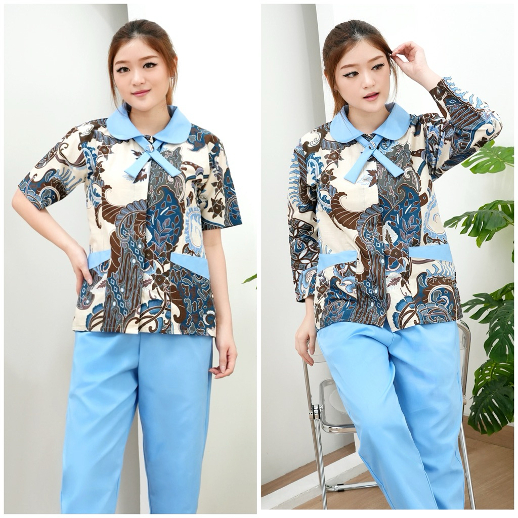 LUNA Vanilla Blue batik uniform / seragam suster baju/ nanny uniform/ seragam batik/ seragam hotel s