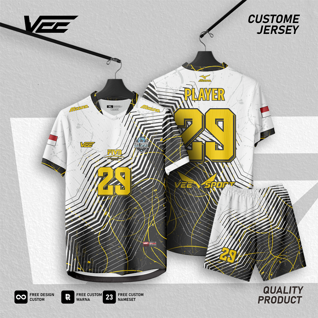 Jersey Baju Voli Cewek Cowok Full Printing Bisa Riquest Nama, Nomor, Sponsor Dan Logo Warna Hitam Pu