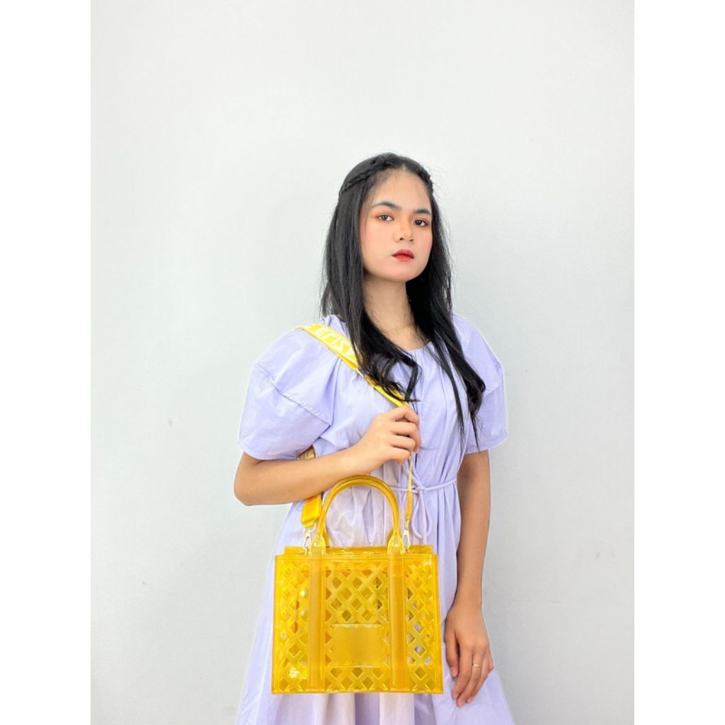 Tas wanita Jelly Bag PVC Transparent Glossy Tote Bag