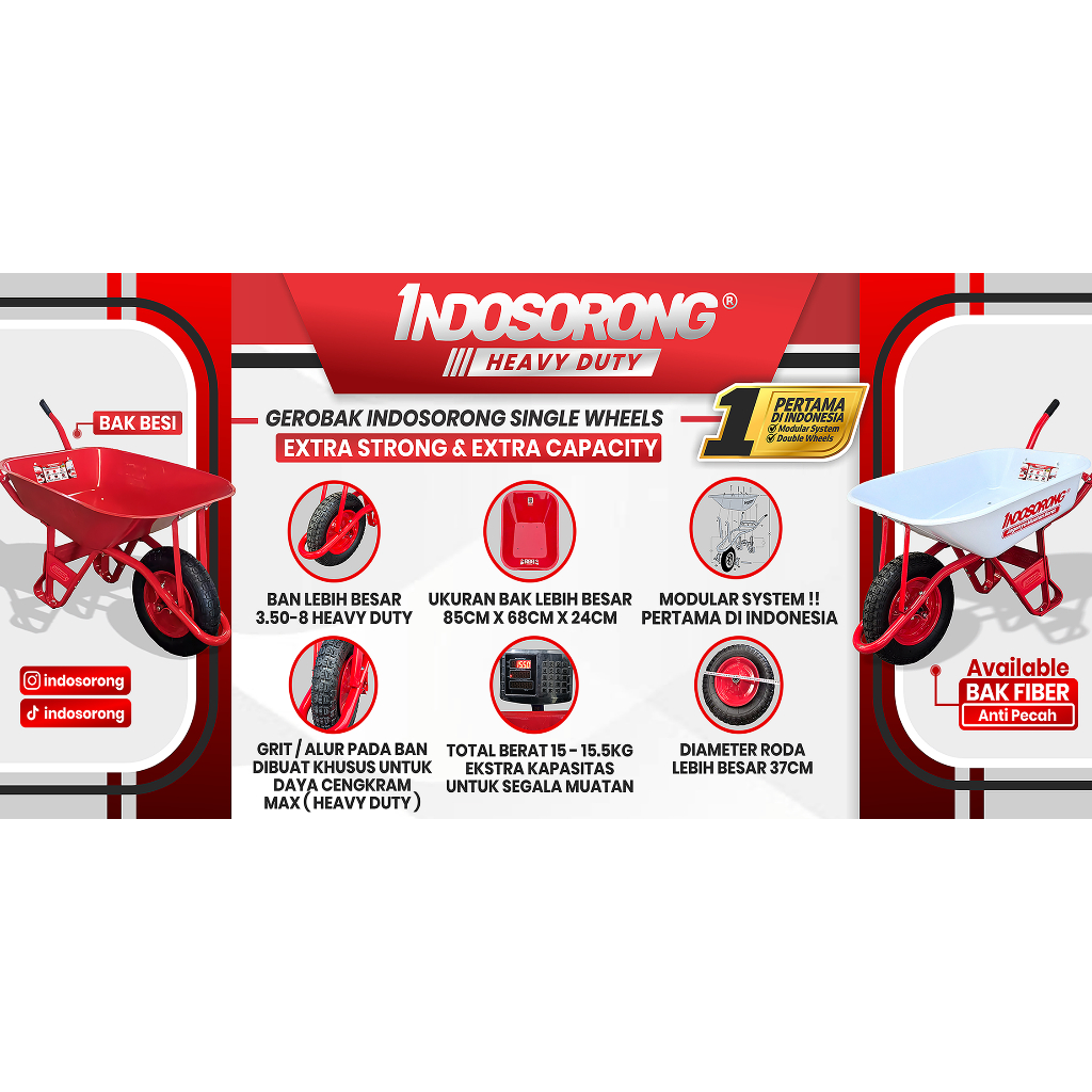 GEROBAK SAWIT / KERETA SORONG INDOSORONG Premium - BAK FIBER ( FULL SET )