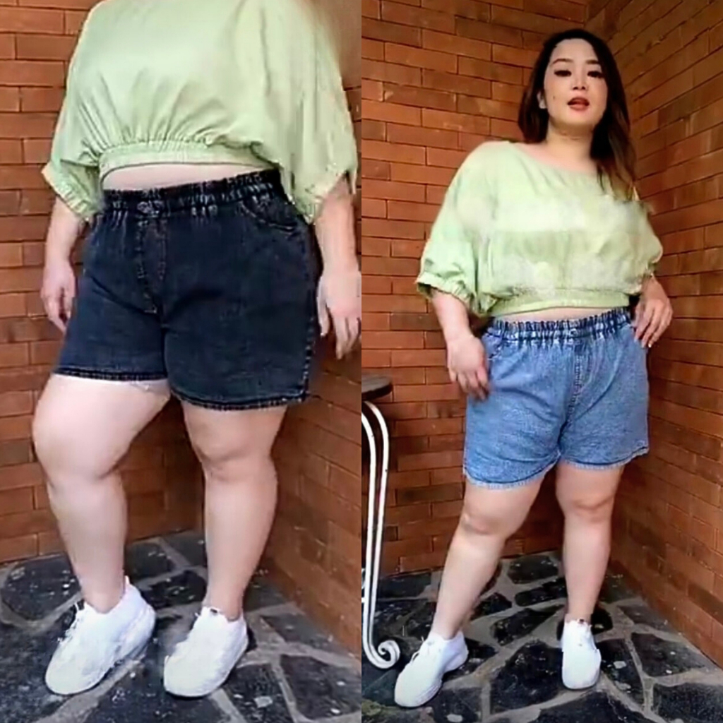 Hotpants Jeans Pinggang Karet Tali Serut Wanita