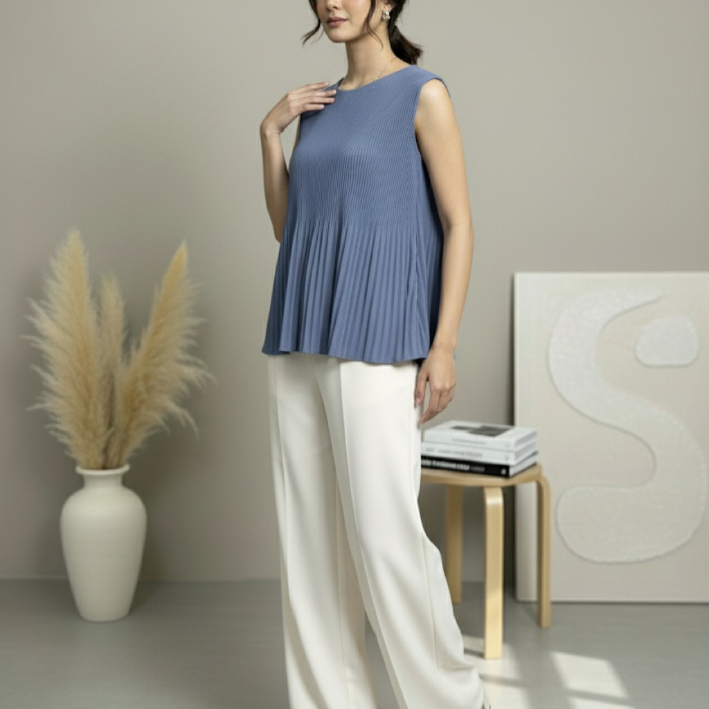Atasan Plisket Lidi Ombak Tanpa Lengan | Baju Plisket Tanpa Lengan | Inner Baju Plisket Terbaru