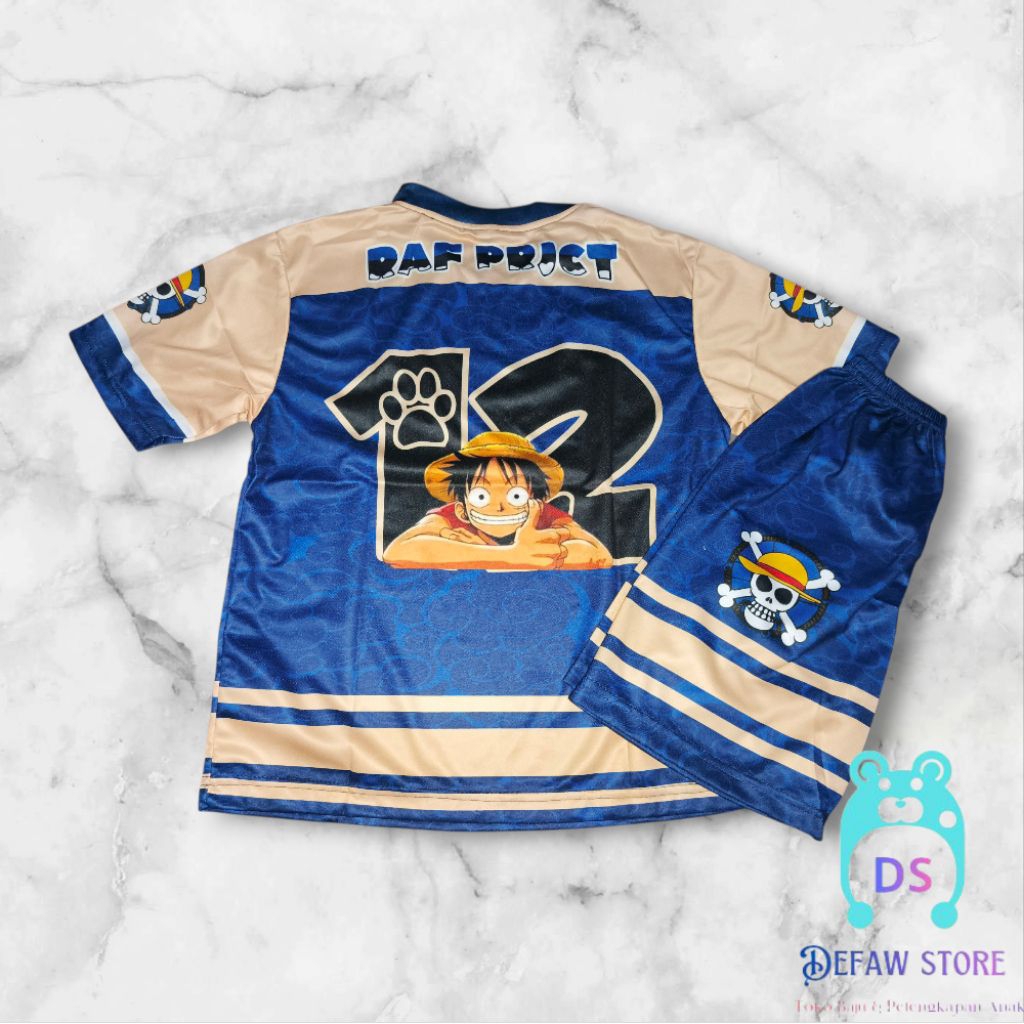 jersei anak warna biru-coklat stelan jersei anak