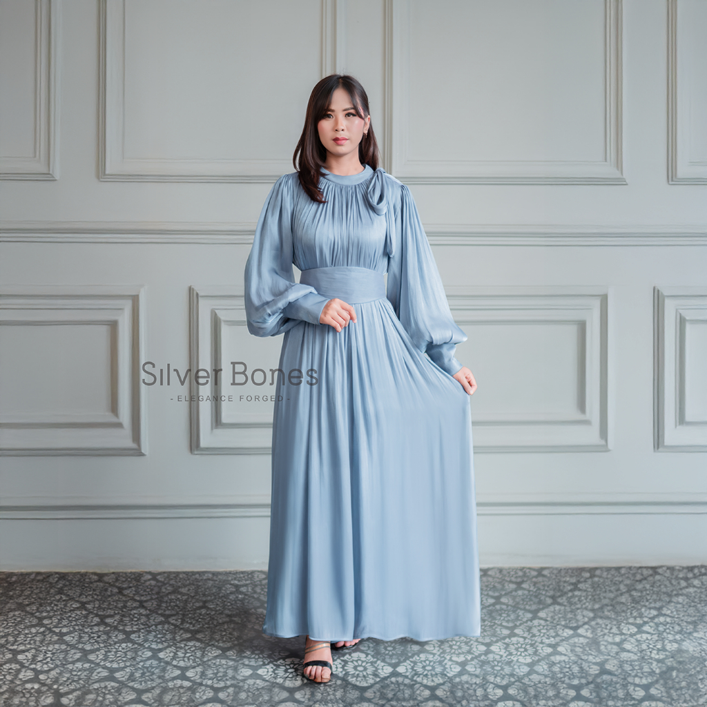 SILVER BONES Lumia Dress Wanita Lengan Balon Gaun Lamaran Kondangan Cantik Mewah Syari Adem